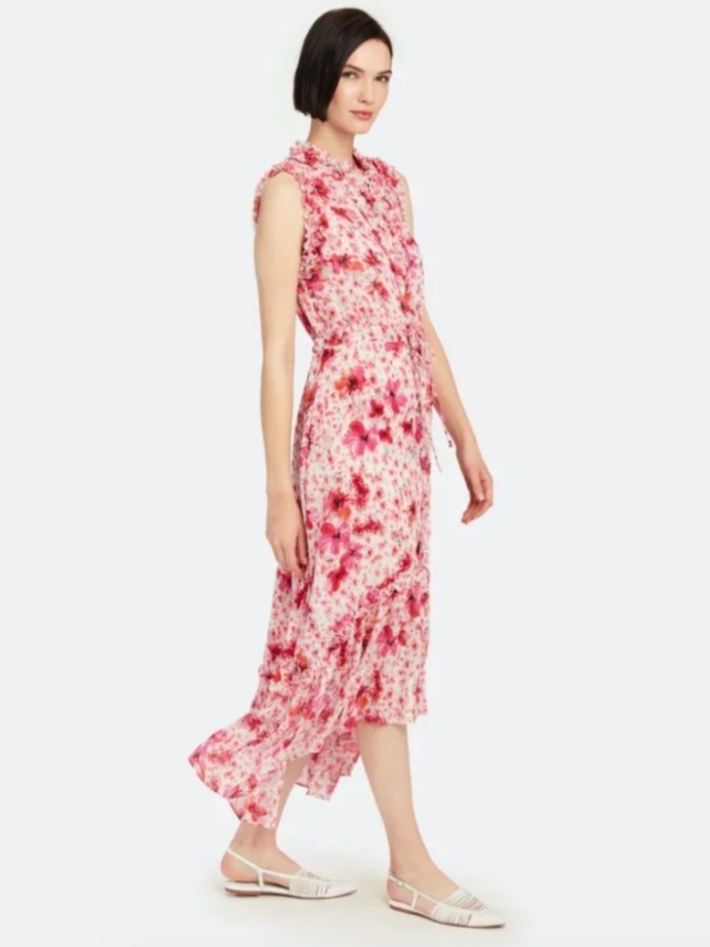 MISA Los Angeles Aurelie Ruffled Midi Dress, Small, EUC